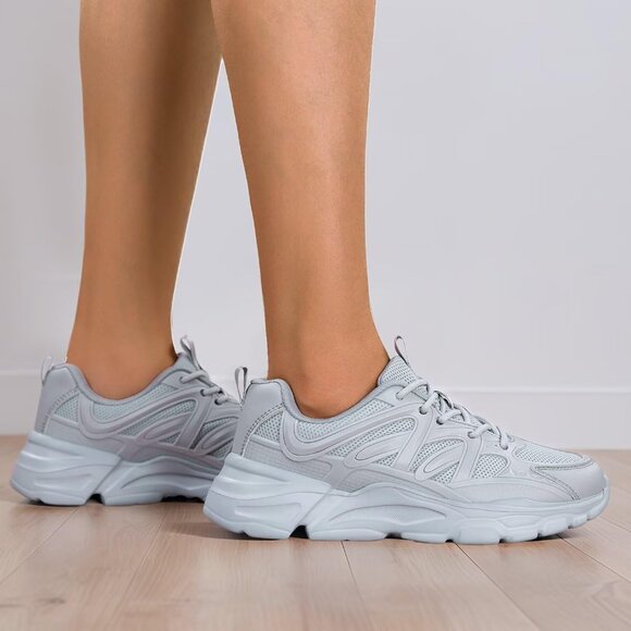 Women's Grey Slip-On Running Shoes Lightweight Mesh Walking Sneakers for Gym - Picture 7 of 7